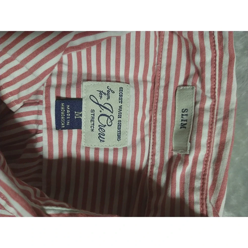 J. Crew Shirt Men M Red Stripe Stretch Slim Preppy‎ Button Up Long Sleeve Office